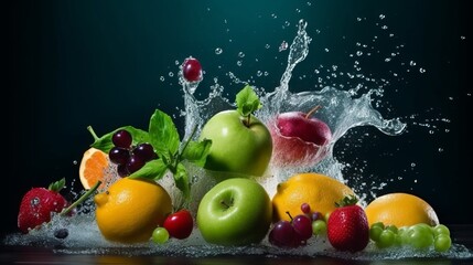 Fototapeta na wymiar Fruits and vegetables with clean water splash