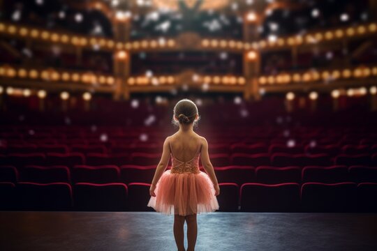 Ballerina small girl theater stage. Generate Ai