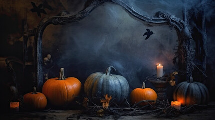 Atmospheric gloomy Halloween background, Halloween Pumpkin. Ai Generative