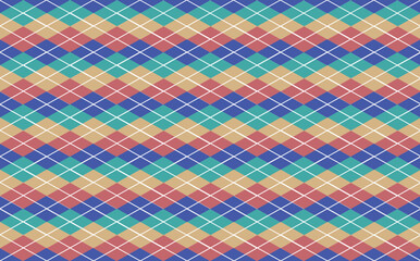 Vintage seamless argyle pattern. Colorful rhombus pattern consists of purple, green, red, and blue. Suitable for fabric, textile, wallpaper, and banner.