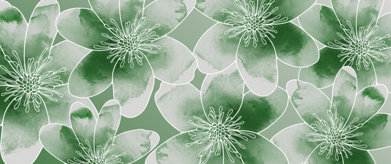 Green watercolor floral background for decor, covers, wallpapers, cards and presentations