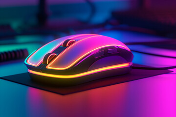 retro mouse device, , minimal vaporwave set, neon colors, nostalgic grungy mood, generative ai illustration