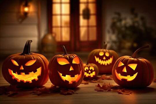 Scary halloween pumpkins , Generative AI