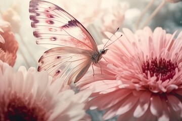 butterfly on pink flower. Generative AI.