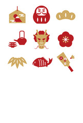 年賀状テンプレート／縁起物アイコン　辰年版