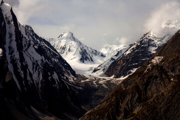 glaciers and snow mountain sin Karakorum range in northern areas of gilgit baltistan , Pakistan 