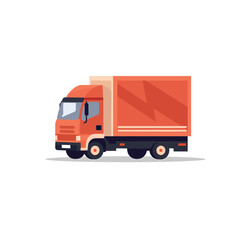 Red delivery truck. Commercial truck of express delivery service.