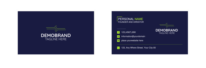 Professional visiting card design. Simple and elegant corporate business card. Modern calling card layout for company or office use.