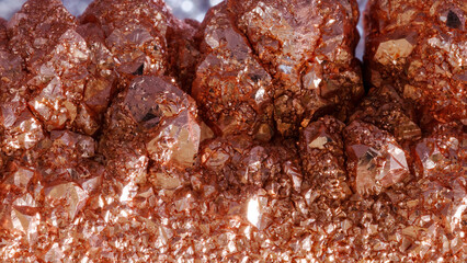 Macro photo of large and small copper crystals - stock photo