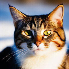 A portrait photo of a cat in winter. Generative AI
