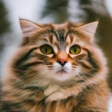 A portrait photo of a cat in winter. Generative AI