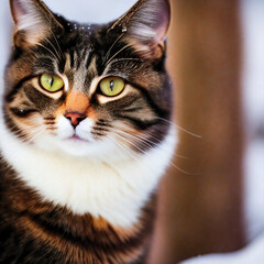 A portrait photo of a cat in winter. Generative AI