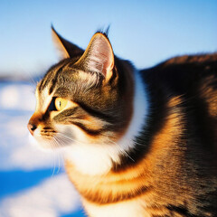 A portrait photo of a cat in winter. Generative AI
