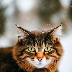 A portrait photo of a cat in winter. Generative AI