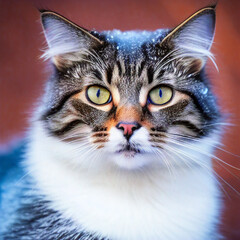 A portrait photo of a cat in winter. Generative AI
