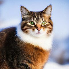 A portrait photo of a cat in winter. Generative AI