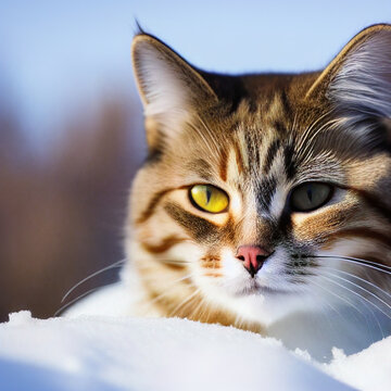 A portrait photo of a cat in winter. Generative AI