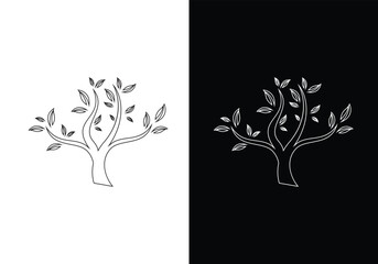Tree logo line art vector illustration design, minimalist tree logo design.