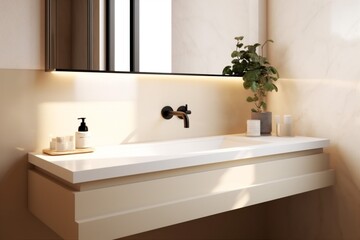 Obraz na płótnie Canvas bathroom counter sink faucet sunlight house interior modern luxury design bathe. Generative AI.