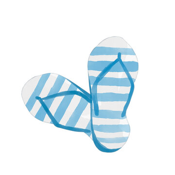 Watercolor summer sandals painting clip art, relaxing shoe flipflops illustration png