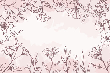 Floral background with beautiful hand drawn leaves and flowers for wedding or engagement or greeting cards