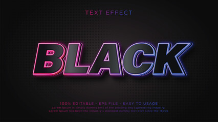 Black editable text effect with neon theme