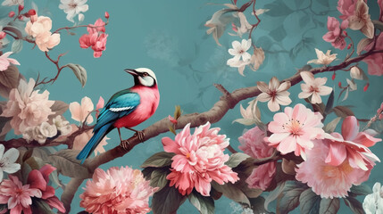 Bird on a blooming branch made with a generative AI tool