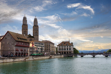 The historical center of Zurich. Limmat River and Lake Zurich, Switzerland Zurich