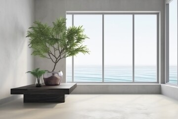 sunlight house home window floor plant wall empty indoor design interior. Generative AI.