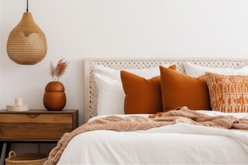 lamp orange modern interior pillow home decor bed style design fall. Generative AI.