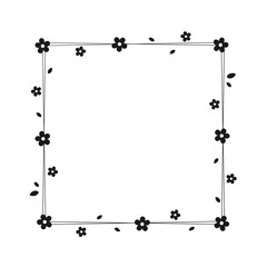 Square Floral Frame Silhouette Doodle. Botanical border template, flourish design element for wedding, greeting card.