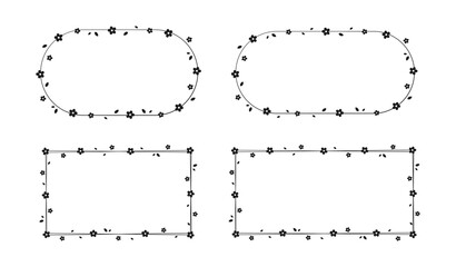 Floral Frame Silhouette Doodle Set. Spring border template, flourish design element for wedding, greeting card.