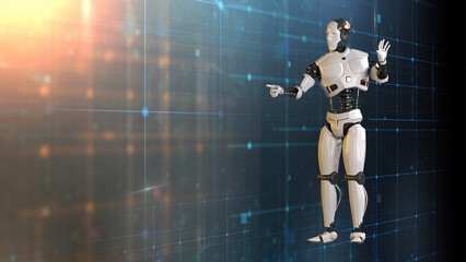Futuristic world robots are running. Presentation of technology with robots.  3d rendering action of robot.