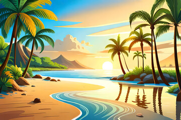 summer-themed backgrounds with scenes like a sunny beach, a tropical forest, or a clear blue sky