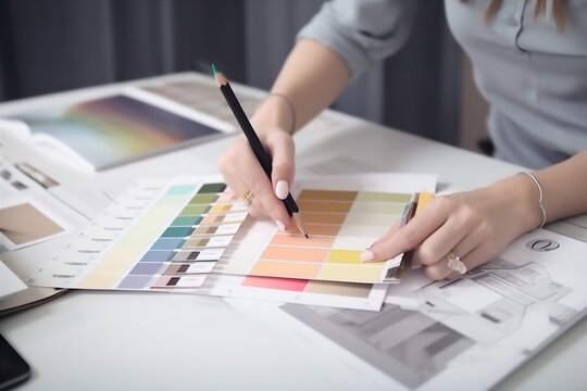 color sampler designer design choice palette interior swatch project sample selection. Generative AI.