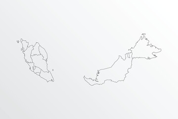 Black Outline vector Map of Malaysia with regions on white background
