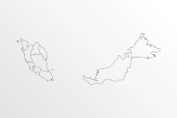 Black Outline vector Map of Malaysia with regions on white background