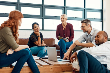 Business people, creative meeting and teamwork for collaboration, planning or strategy at office....