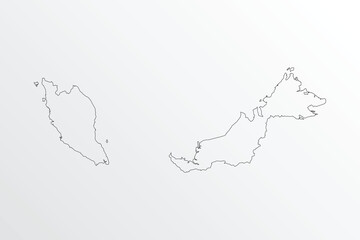 Black Outline vector Map of Malaysia with regions on white background