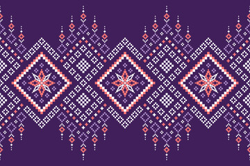 Purple cross stitch traditional ethnic pattern paisley flower Ikat background abstract Aztec African Indonesian Indian seamless pattern for fabric print cloth dress carpet curtains and sarong