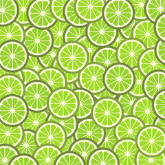 pattern with green lime slices. Summer, cocktail banner, background