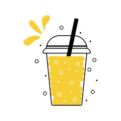 Bubble tea orange lemonade on cup with lid and straw.