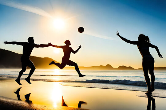 summer silhouettes with scenes such as people playing beach volleyball
