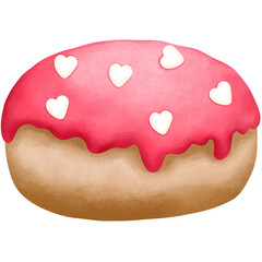 Watercolor strawberry boston cream donut with white chocolate heart shaped and icing.