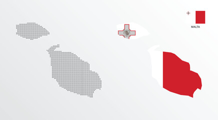 Set of political maps of Malta with regions isolated and flag on white background