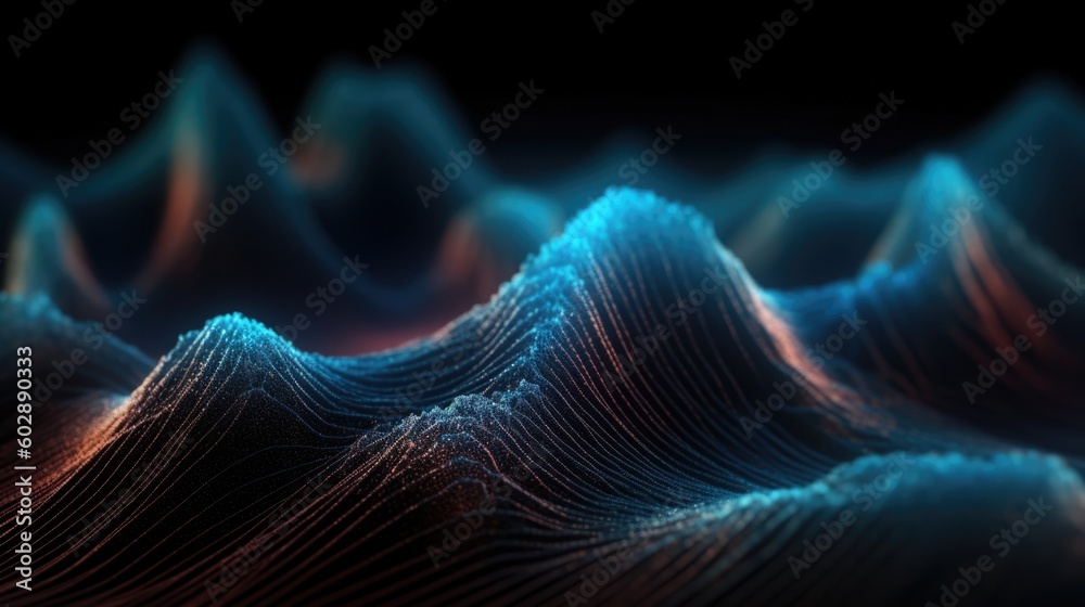 Wall mural 3d render of a modern background with a blue flowing particles wave design.generative ai aig21.
