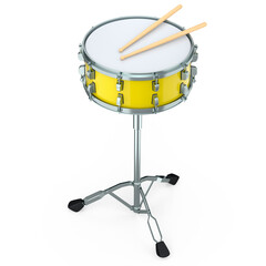 Fototapeta na wymiar Realistic drum and wooden drum sticks and stand on white background