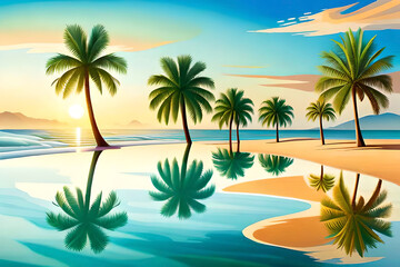 Fototapeta na wymiar summer banner with elements such as palm trees