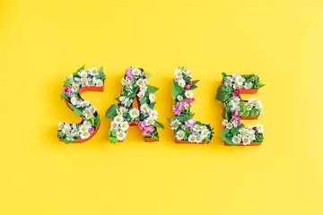 word SALE on yellow background. summer sale concept