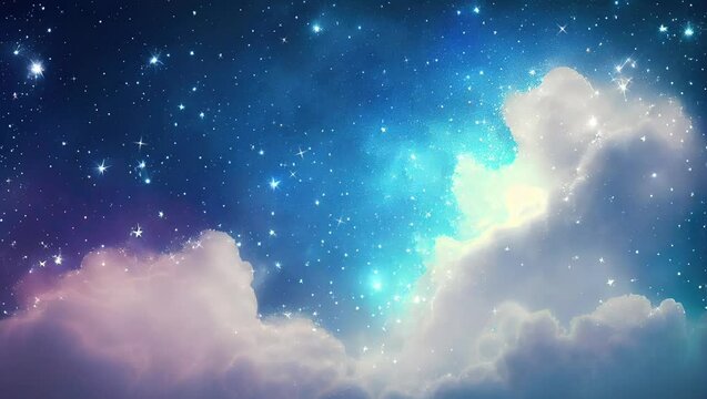 Night sky with clouds and stars, abstract watercolor texture background